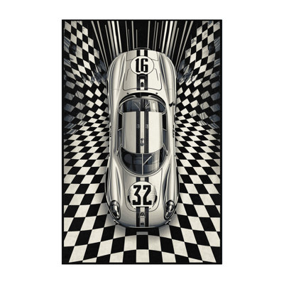 Machine Washable Eldred Retro Race Car Retro Checkered Rug in Black – Black Binding