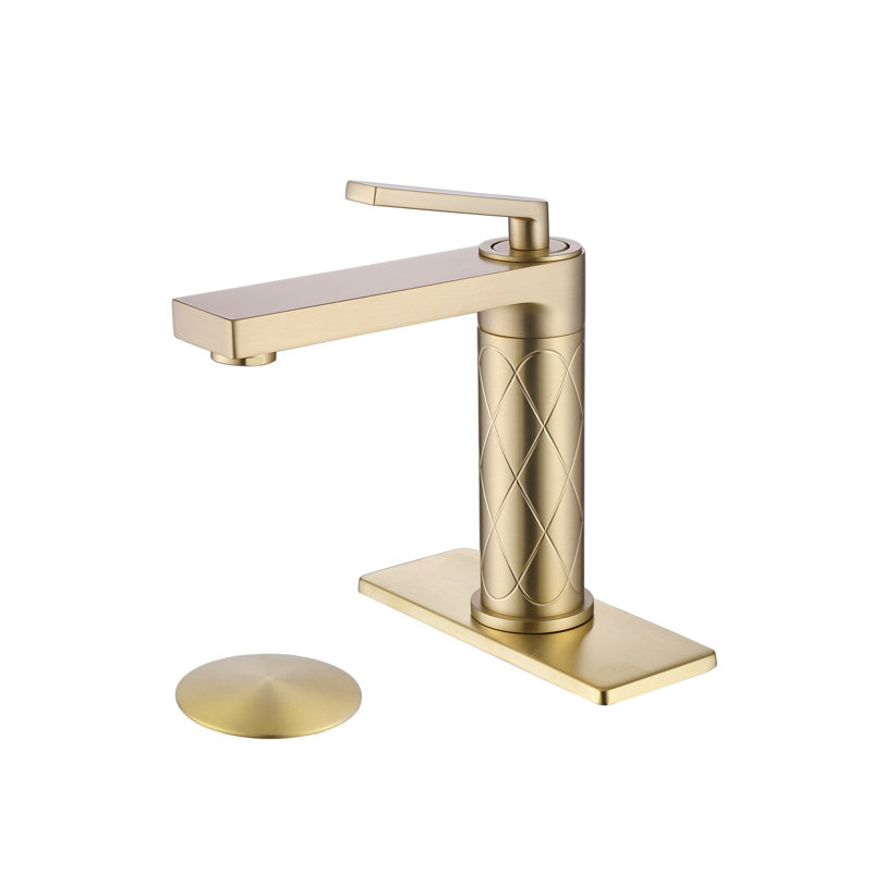 Robinet de lavabo de salle de bain monocorps moderne à poignée simple Weshi en or rose brossé, laiton massif sans plomb avec bonde escamotable et ensemble de bonde