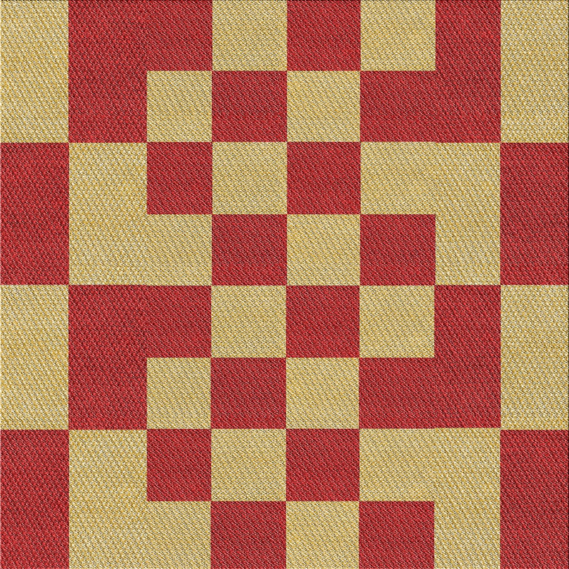 Tapis rouge/jaune à motifs, Carré 4 pi
