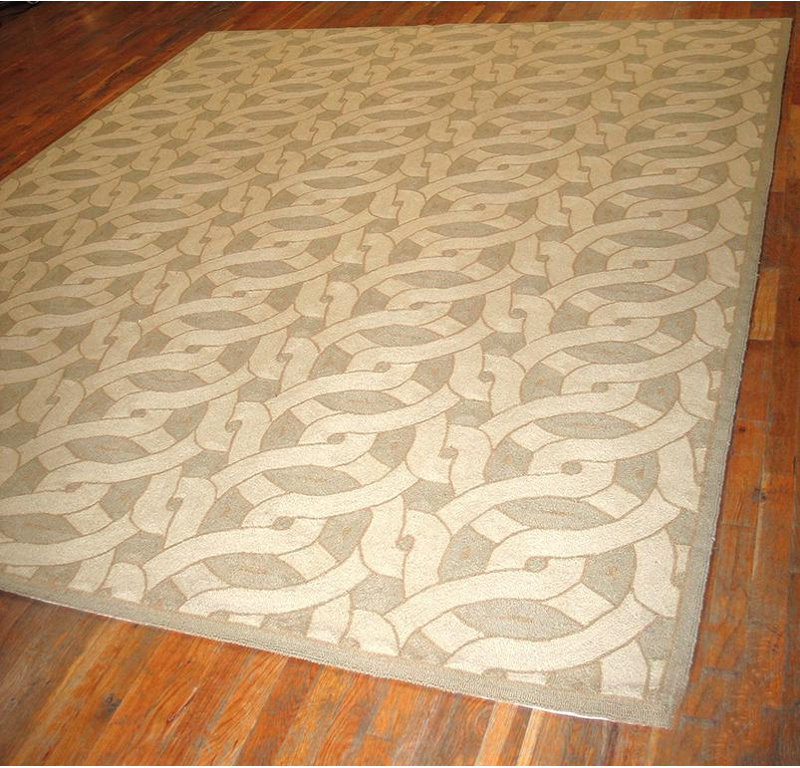 Beige Interlocking Circle Contemporary American Hooked Rug 10'x14' Wool Carpet