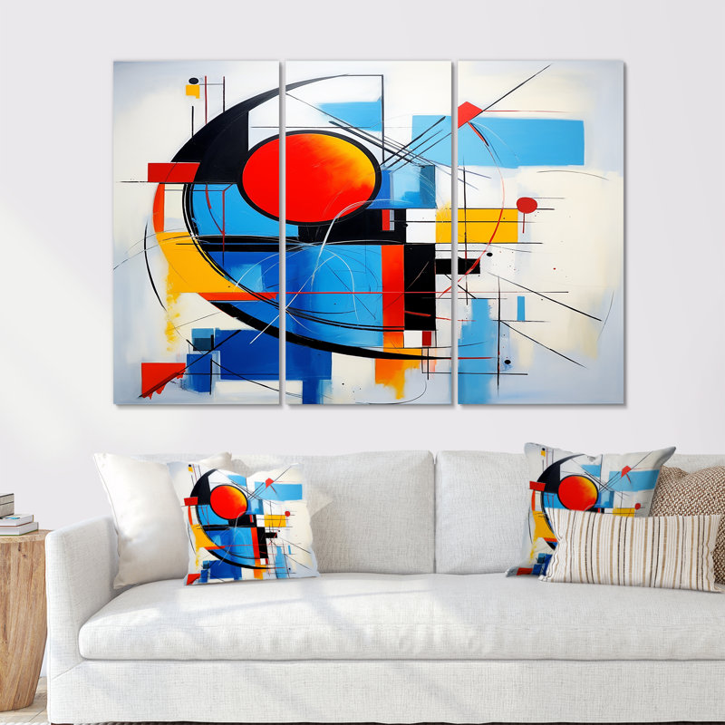 Coucher de soleil rouge déconstruit ciel - ensemble de décoration murale géométrique, H 28 po x l 36 po x P 1 po