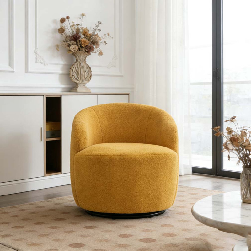 Teddy Fabric Swivel Accent Armchair Barrel Chair, Yellow