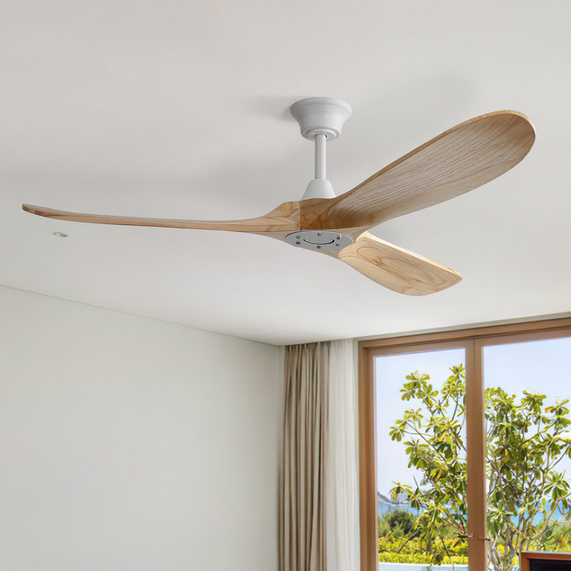 Nicola 60" Ceiling Fan with Remote Control, White with Burlywood Blades