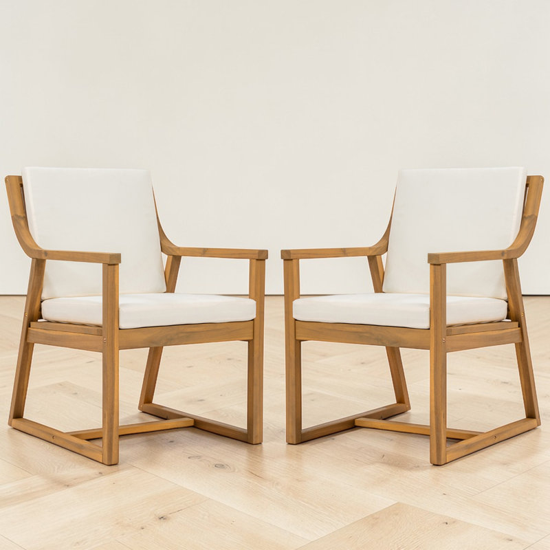 Ensemble de 2 chaises de patio Herald, assise ergonomique, bois massif, coussins amovibles, style campagne moderne