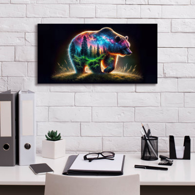 Toile épique Graffiti «Vibrant Bear 1» par Rey Klimt, 24 po x 12 po