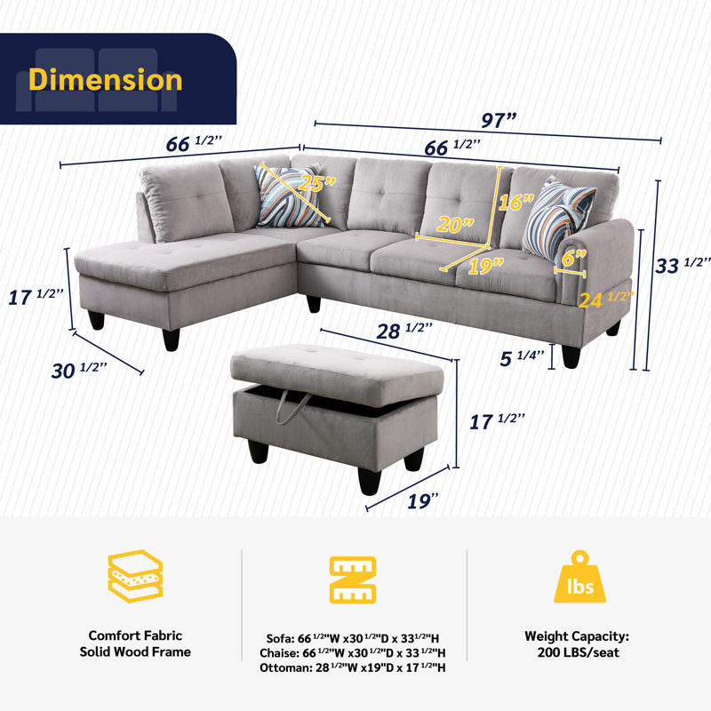 Addalyne Upholstered L-Shaped Sectional Left Hand Facing, Gray Microbeer