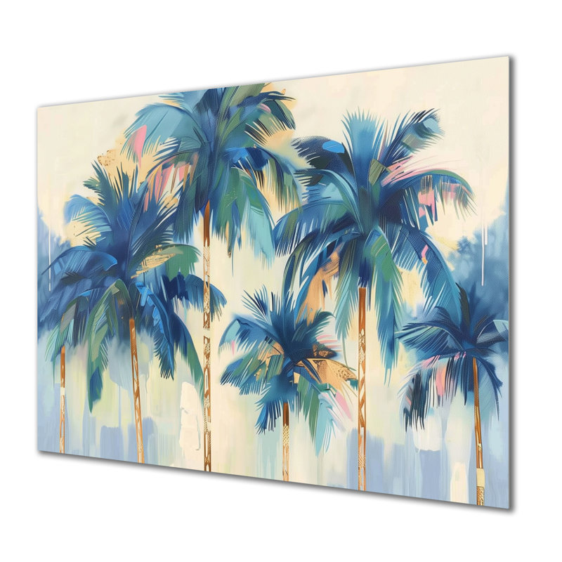 «Blue and Gold Palm Tree forest I - Palm Trees», reproduction d'art sur toile, Sans cadre, métal, H 16 po x l 32 po