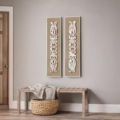 Tableau décoratif en bois massif avec détails, dimensions : 9,3 x 1,6 x 31,3 pouces (23,6 x 4,1 x 79,5 cm), idéal pour le salon et la chambre.