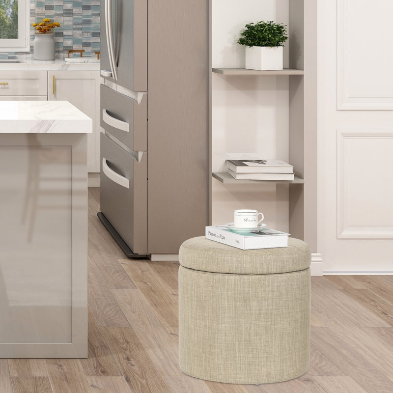 Repose-pieds de rangement de 15,4 po de largeur, Mélange de lin beige