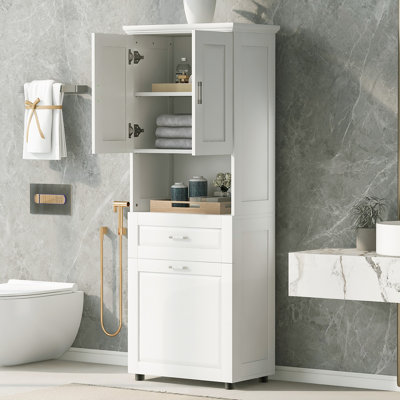 Tall Bathroom Cabinet with Laundry Basket