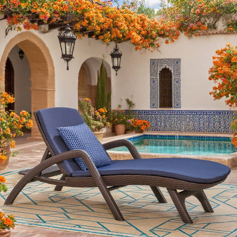 Chaise longue d'extérieur avec coussin moelleux Mikael, Brun, Noir