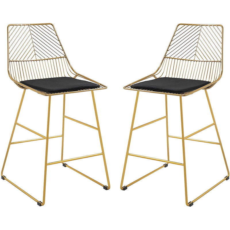 Swivel Upholstered Counter Stool with Metal Frame, Gold