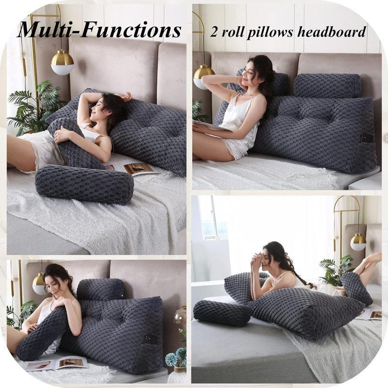 Coussin Velvet Wedge Bed, H 19,69 po x l 75,98 po, Gris