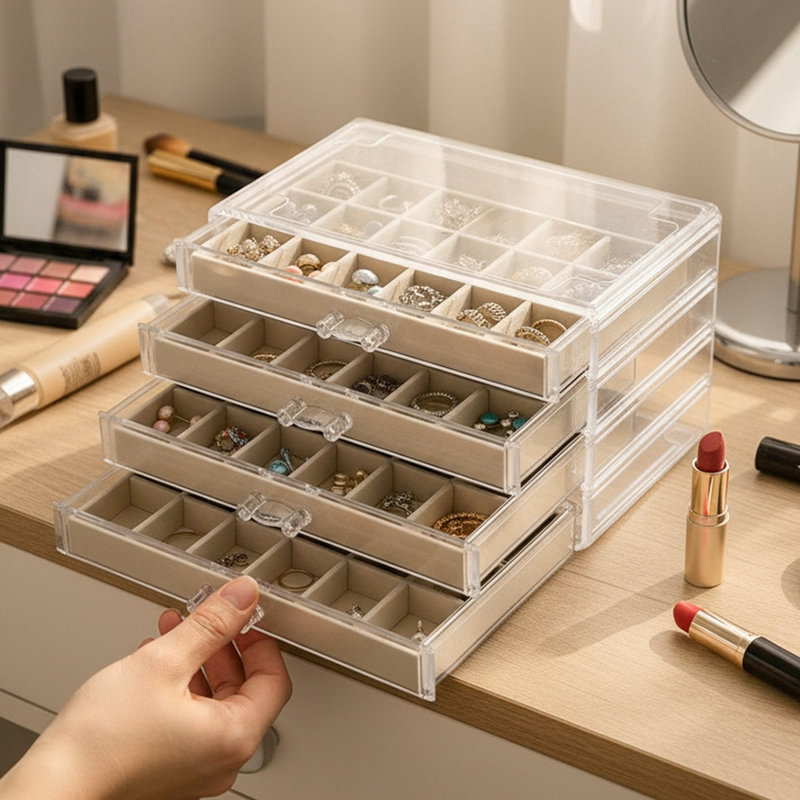 Jewellery Box + Dividers, Beige