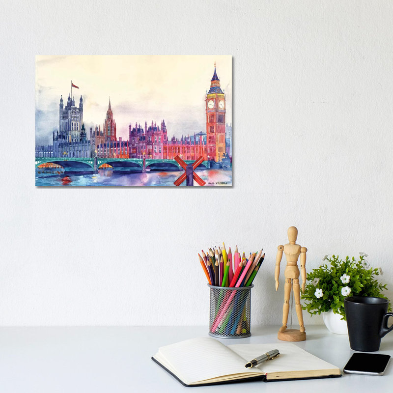 Sunset in London I 1 Piece Wrapped Canvas Painting, 20.32 cm H x 30.48 cm W