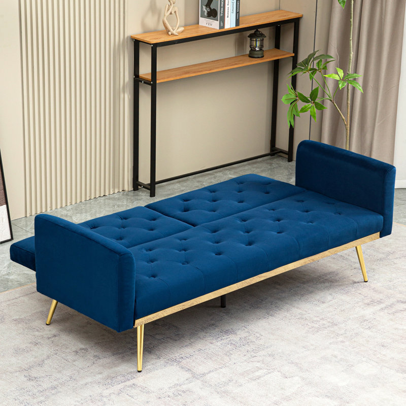 Canapé-lit futon convertible Tervon, Blue Velvet