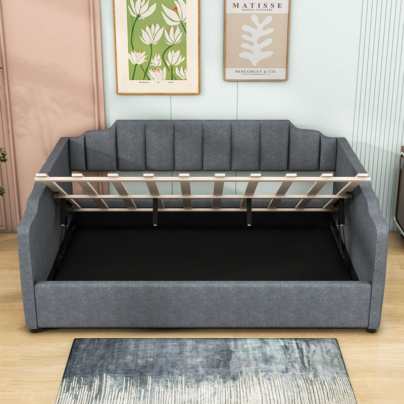 Wood Upholstered Daybed with Underneath Storage, Gray, Full