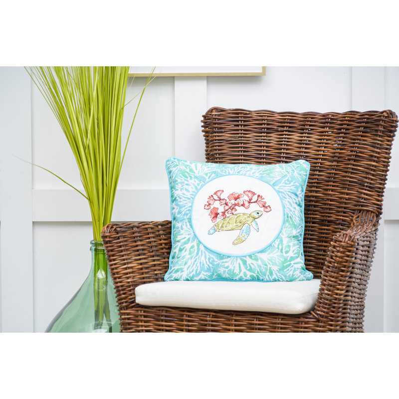 Atlantis Coastal Turtle Embroidered Throw Pillow