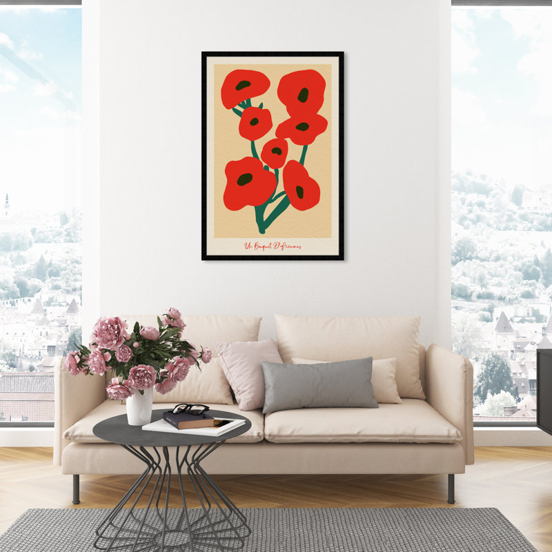 «Modern Modern Red Bouquet» par Joss & Main - reproduction de cadre photo, Noir, H 47 po x l 32 po