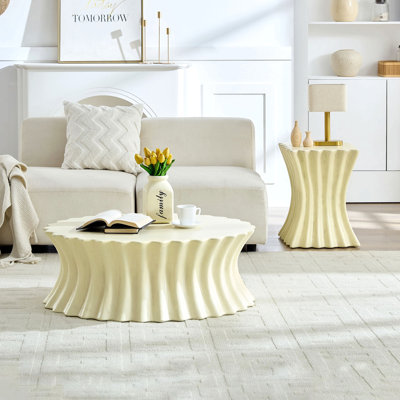 Set Of 35.04''+15.16'' Coffee Table Vintage Sturdy Fiberglass Table For Living Room Apartment No Need Assembly