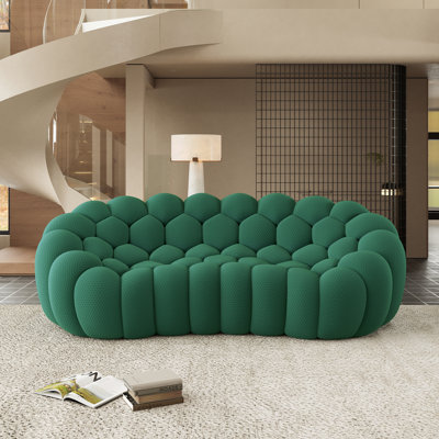 Modern Upholstered Arc-Shaped 3D Knit Fabric Compression Sofa, No Assembly Required（3 Seat）