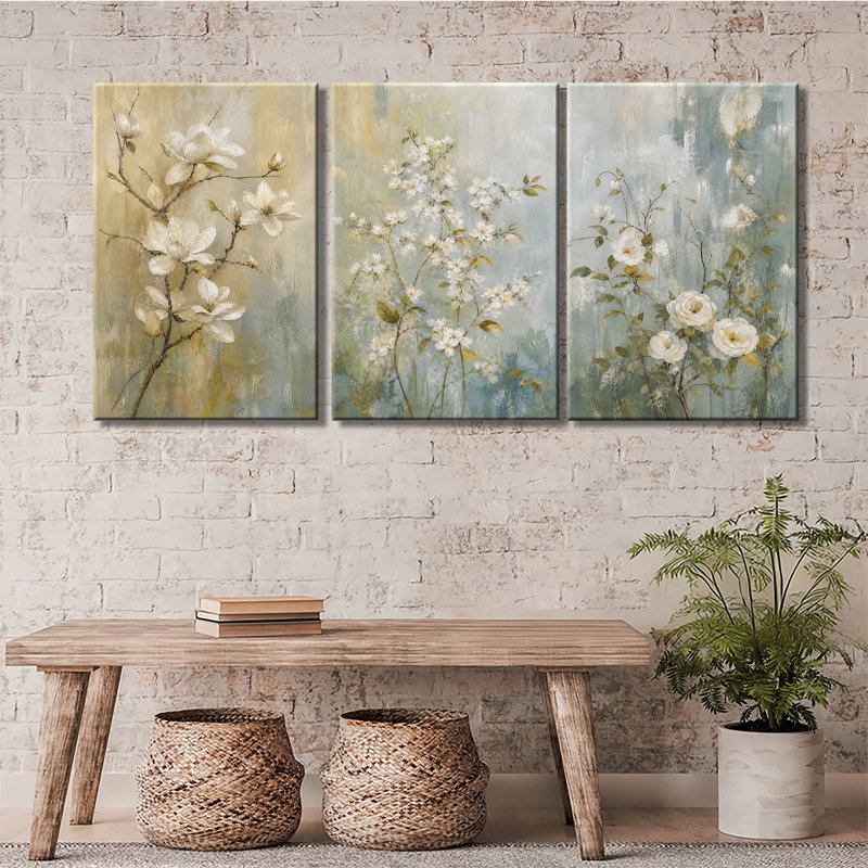 Impression sur toile murale, reproduction de peinture à l'huile, branche florale blanche rétro pour le salon, la chambre à coucher