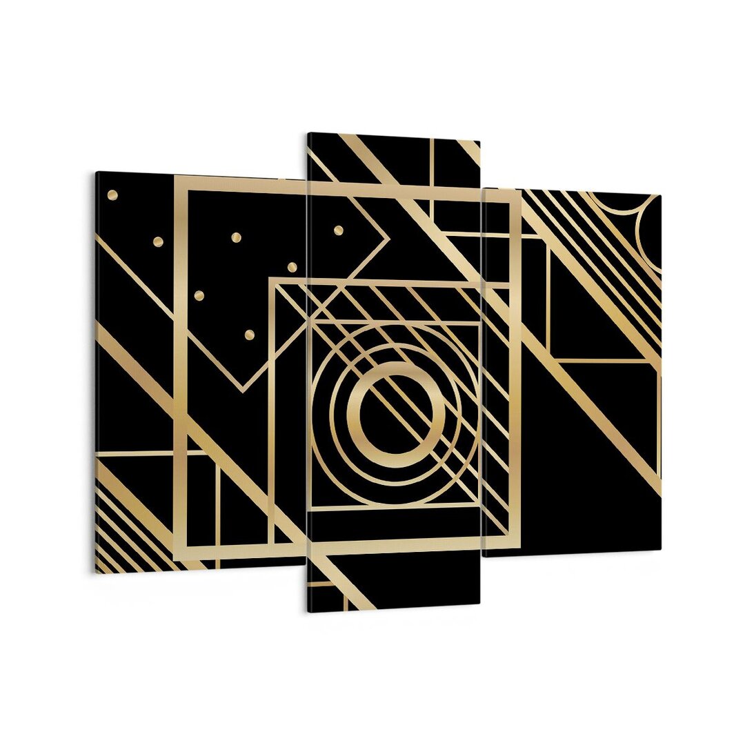 3-tlg. Leinwandbilder-Set Abstraction Square Gold