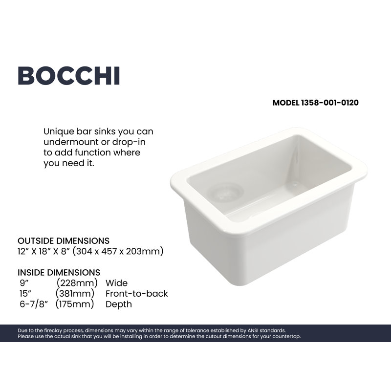 12'' L Kitchen Sink, White