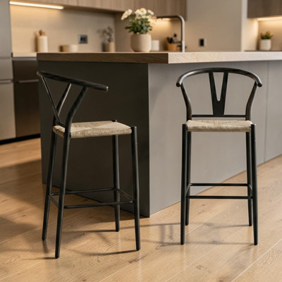 Fauteuils en forme de Y Ferndown, tabourets de bar tissés naturels