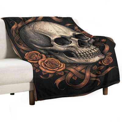 Jeté en flanelle Skull With Roses