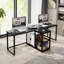 Bureau double de 235 cm de large avec étagères de rangement, bureau de jeu deux places avec support pour boîtier PC, idéal pour le télétravail ou le bureau à domicile.