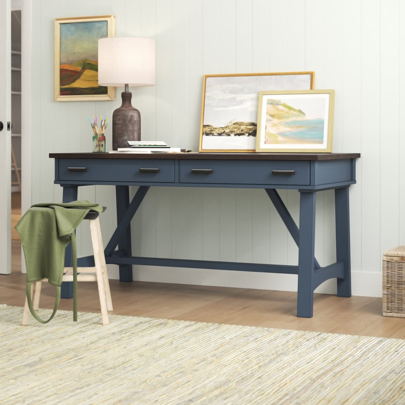 Bureau Stapleton avec prises intégrées, Plateau sable / base denim