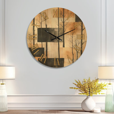 Horloge murale en bois noir de style Mid-Century « Silent Winter Woodland »