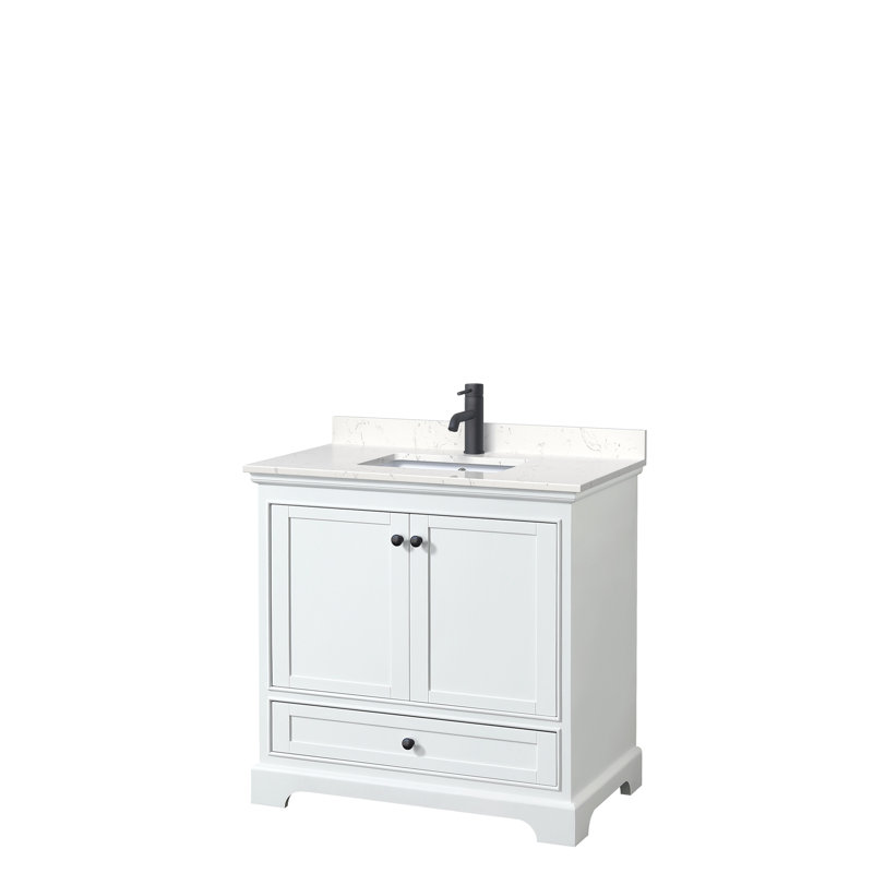 Ensemble de meuble-lavabo simple 36 po Deborah, Blanc, Chrome poli, Marbre de culture de Carrare