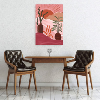 Desert Sunrise Blooms Abstract Contemporary Modern Nature Plant Wall Art Print 1 Piece Wrapped Canvas Wall Art