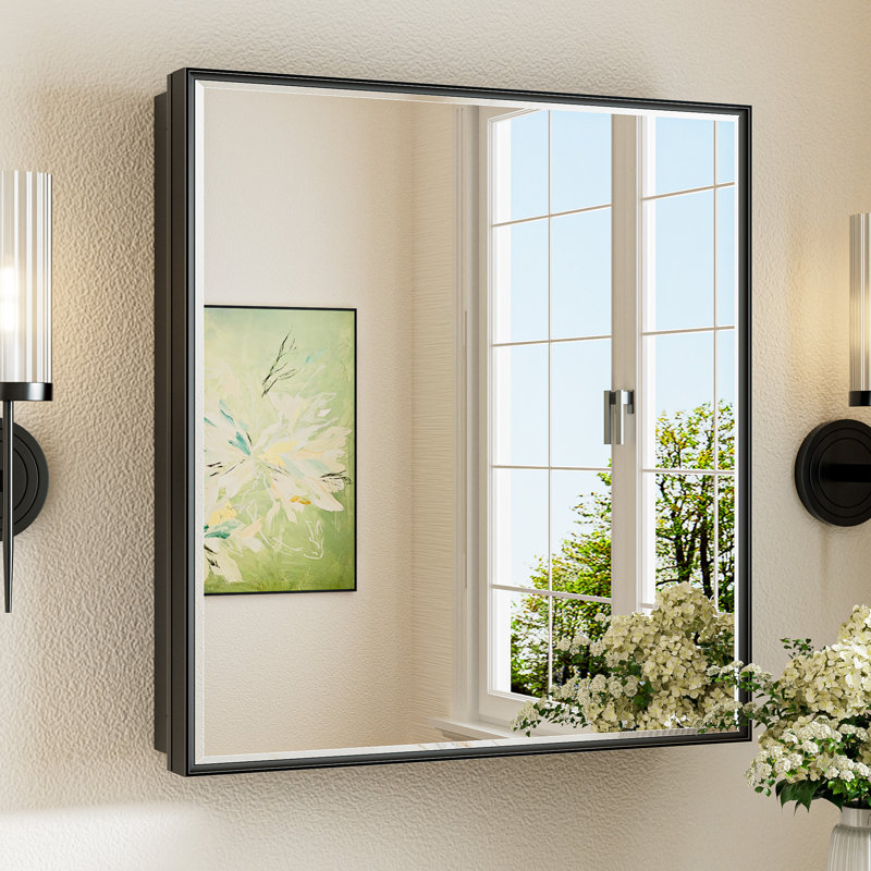 Armoire à pharmacie avec miroir et 3 tablettes Cyrille, H 26 po x l 24 po x P 5,2 po, Noir
