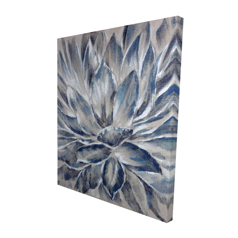 Fleur bleue et grise - art botanique contemporain sur toile