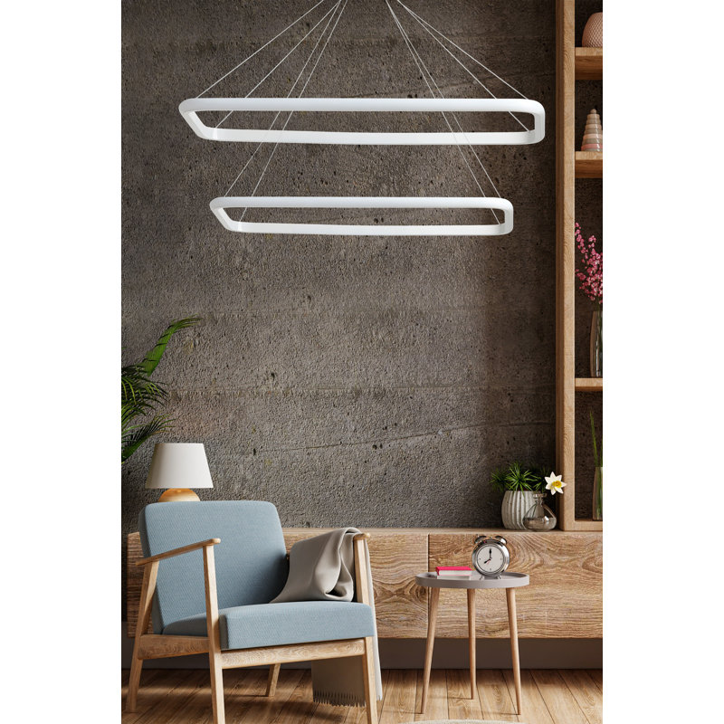 Adjustable LED Chandelier with Aluminium Body, White Finish | 16.5 x 11.8 inches (Medium) & 21 x 15.7 inches (Large) | 4000K Yellow Light, 40-60 Watts | Modern Lighting for Dining Room & Living Spaces, Elegant Design