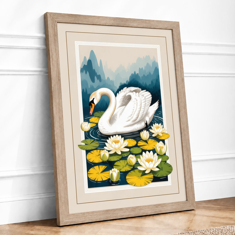 Swan Among Blossoms Botanical - Print, Oak, A4 - 29.7 x 21.0 cm