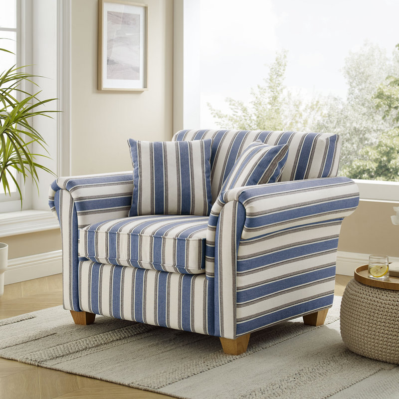 Divanique 40.94'' W Upholstered Accent Chair, Navy Blue Stripe  Polyester Blend