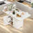 Folding Dining Table With 6 Wheels, Storage Rack,cabinet And Marble Texture