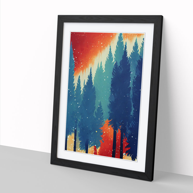 Winter Forest Splash - Single Picture Frame Painting, 64cm H x 46cm W x 2cm D, Oak