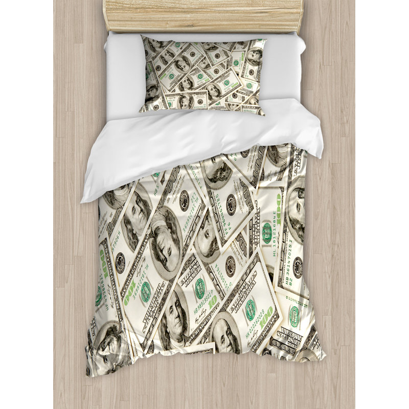 Twin Size Money Pattern Microfiber Duvet Cover Set