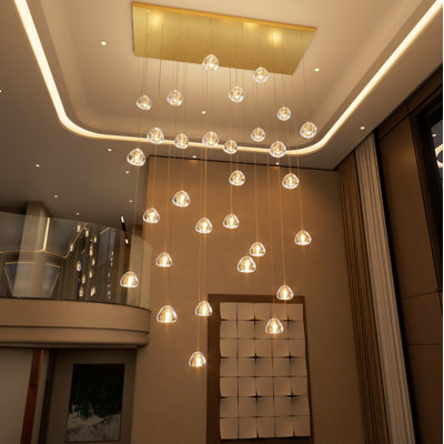30-Light Rectangular Dimmable Crystal Led Chandelier Adjustable Long Lights