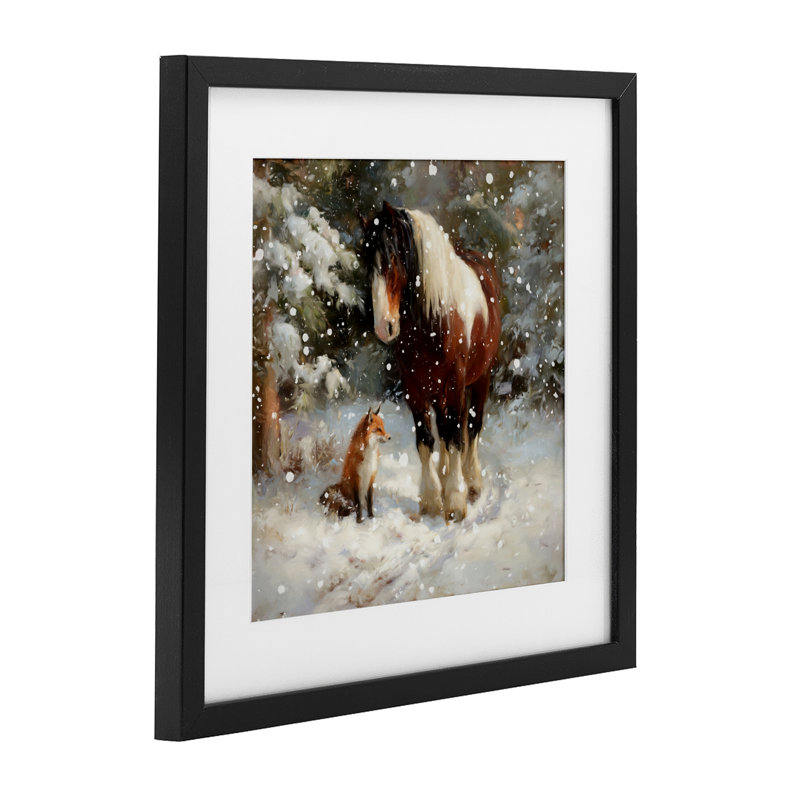 «The Horse & The Fox», reproduction sous verre encadrée, design par Tina LeCour, H 16 po x l 16 po, Cadre noir minuit