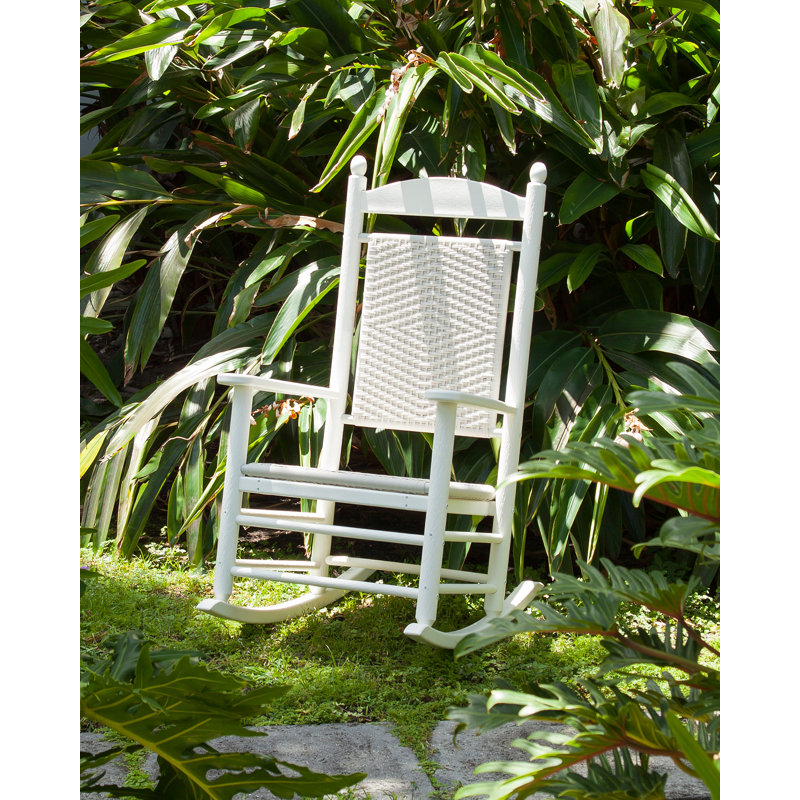 POLYWOOD Jefferson 3-Piece Woven Rocker Set, White Frame, White Loom
