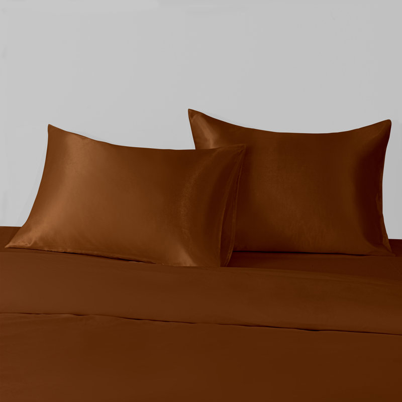 Taies d'oreiller en satin avec fermeture à enveloppe, Brun, Taie d'oreiller taille très grand