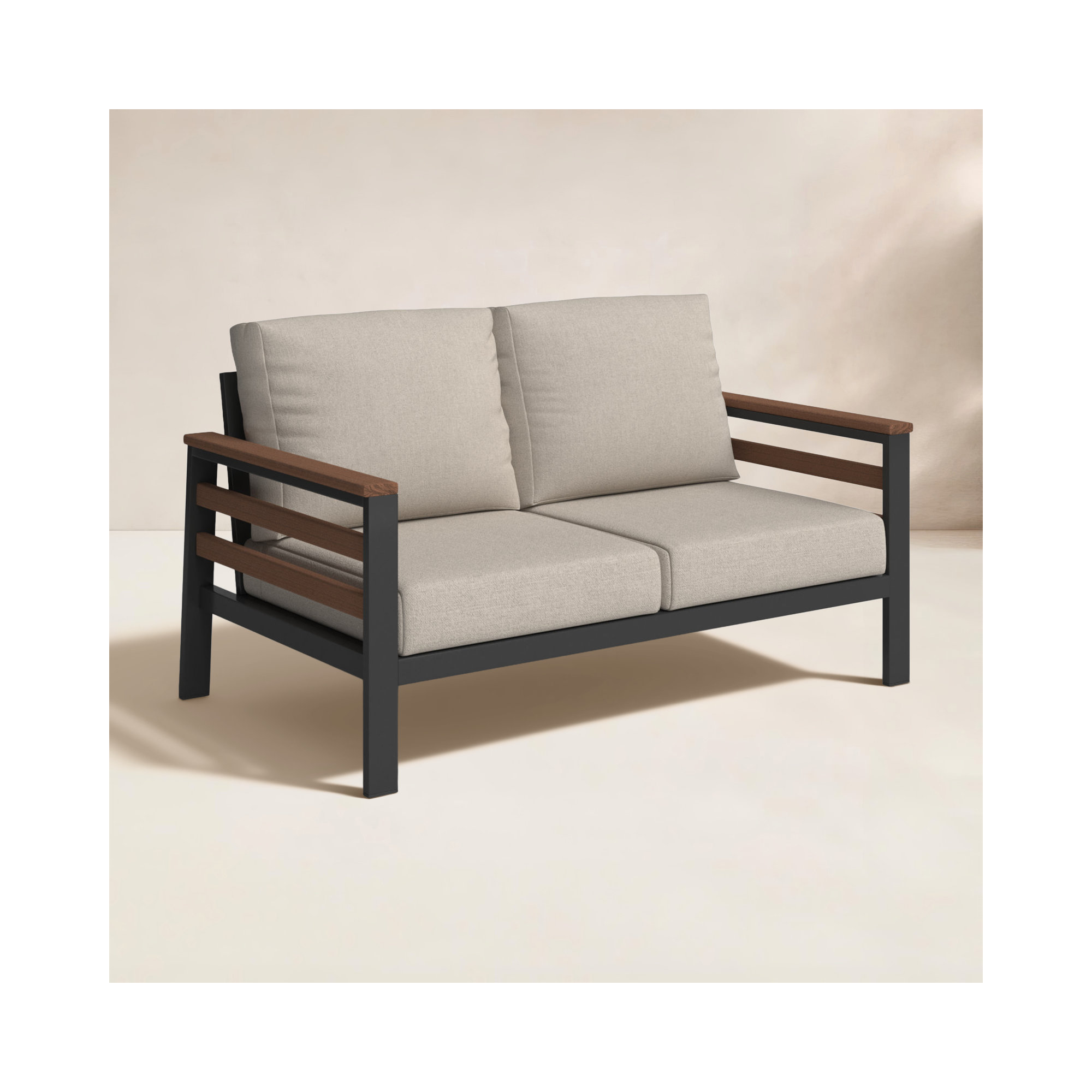 Townsend 55'' Wide Outdoor Loveseat with Sunbrella® Cushions, Brown/Dark Gray, Cast Silver Sunbrella®