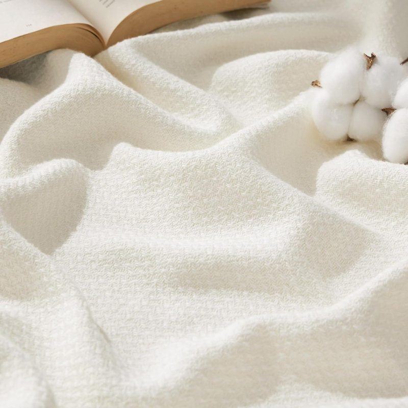 Bedsure 100% Cotton Blanket Soft Cozy Textured Herringbone Woven Blanket for All Seasons, Ivory, Oversized King