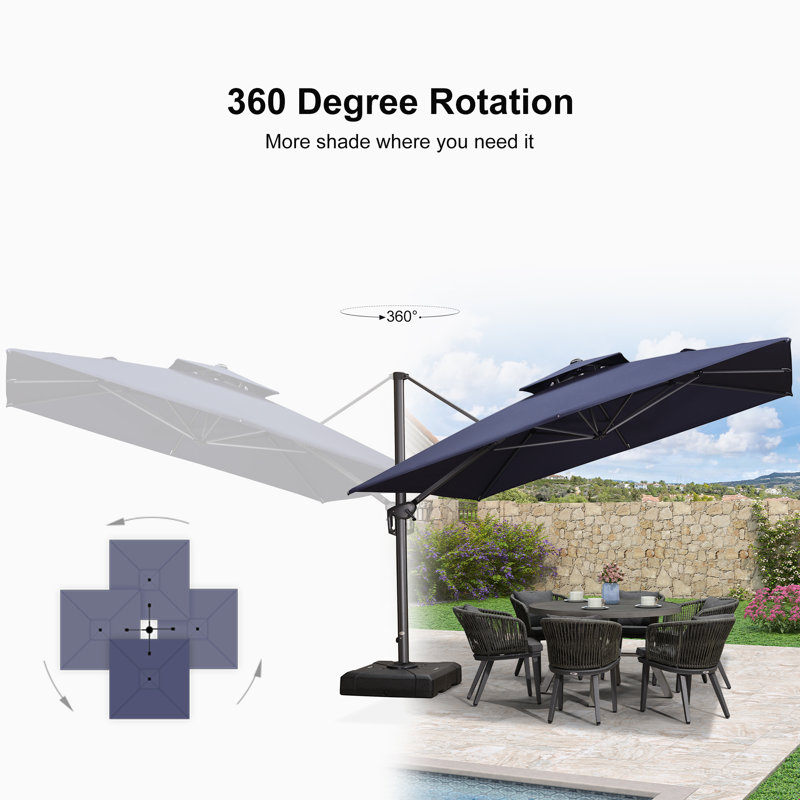 Parasol carré en porte-à-faux 11 pi Okwu, sans base, bleu marine, Bleu marine